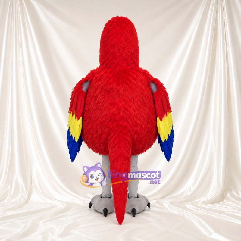 Costume de mascotte Ara – rouge – Corps (rond, à plumes); Jambes (gris) Costume de mascotte Ara – rouge – Corps (rond, à plumes); Jambes (gris)