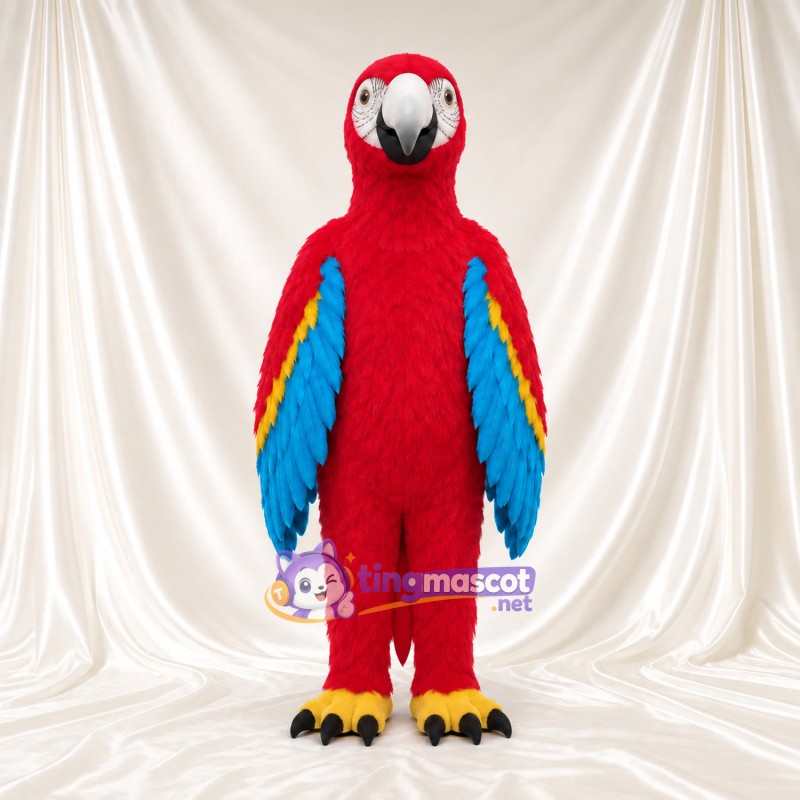 Costume de mascotte Ara – rouge – Bec (blanc); Ailes (bleu, à plusieurs couches)