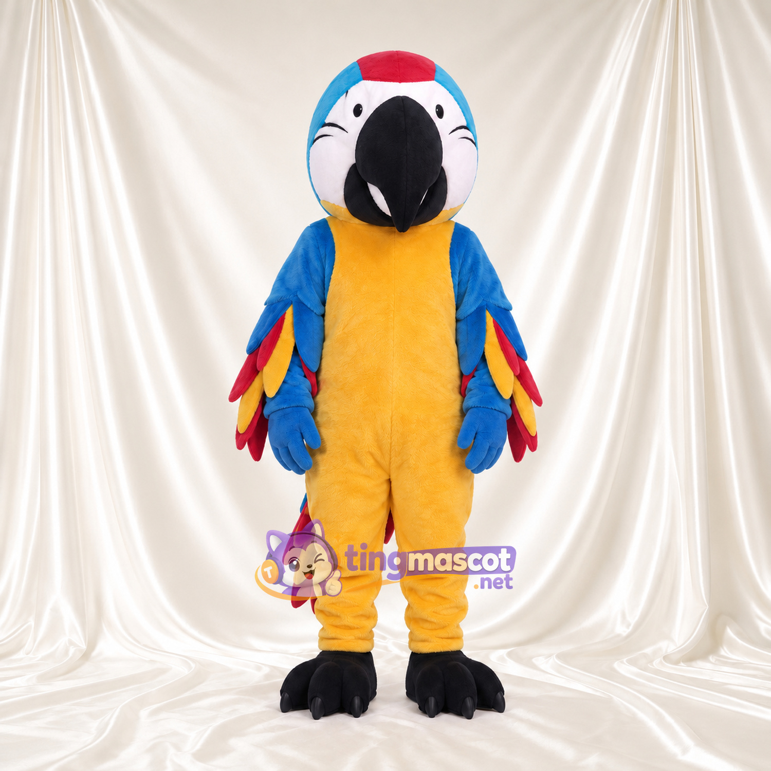 Blue and Yellow Parrot Mascot Costume - Multicolor Wings and Black Feet Blue and Yellow Parrot Mascot Costume - Multicolor Wings and Black Feet