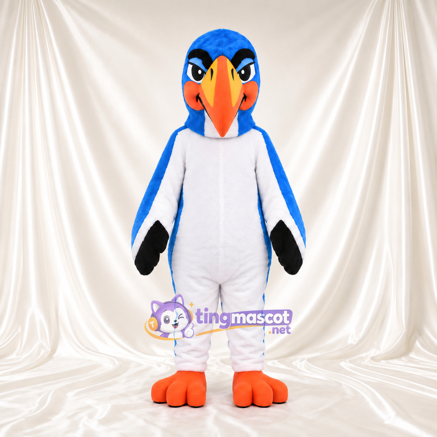 Blue Kingfisher Mascot Costume - White Belly and Long Orange Beak Blue Kingfisher Mascot Costume - White Belly and Long Orange Beak