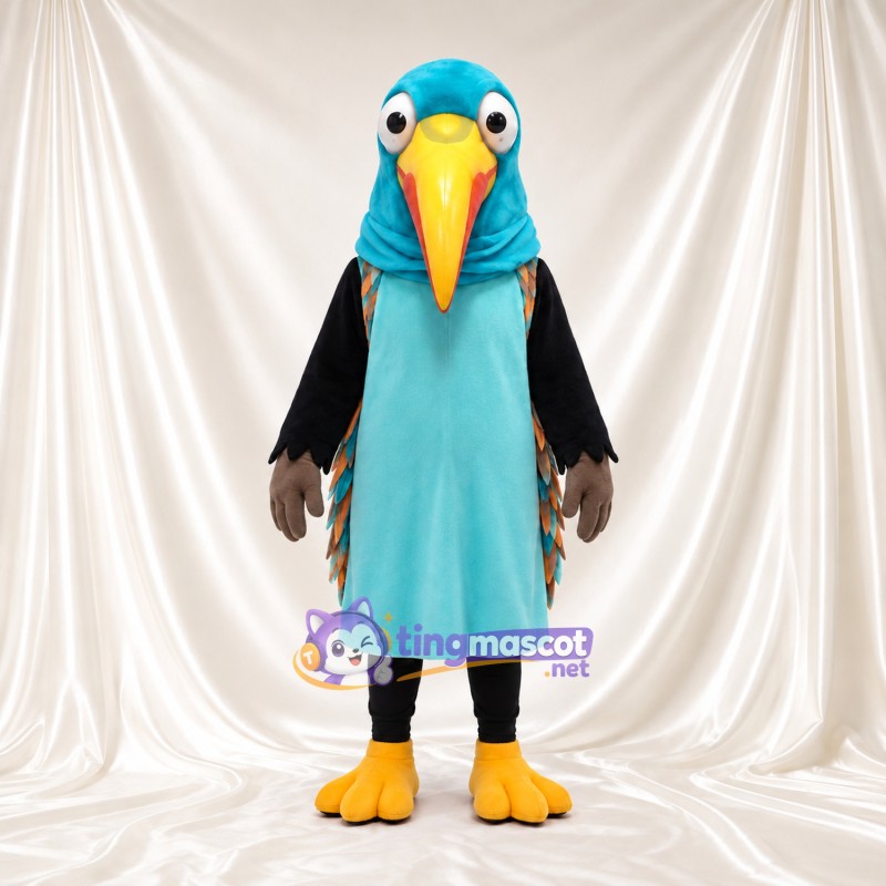 Turquoise Bird Mascot Costume - Long Orange Beak and Teal Tunic Turquoise Bird Mascot Costume - Long Orange Beak and Teal Tunic