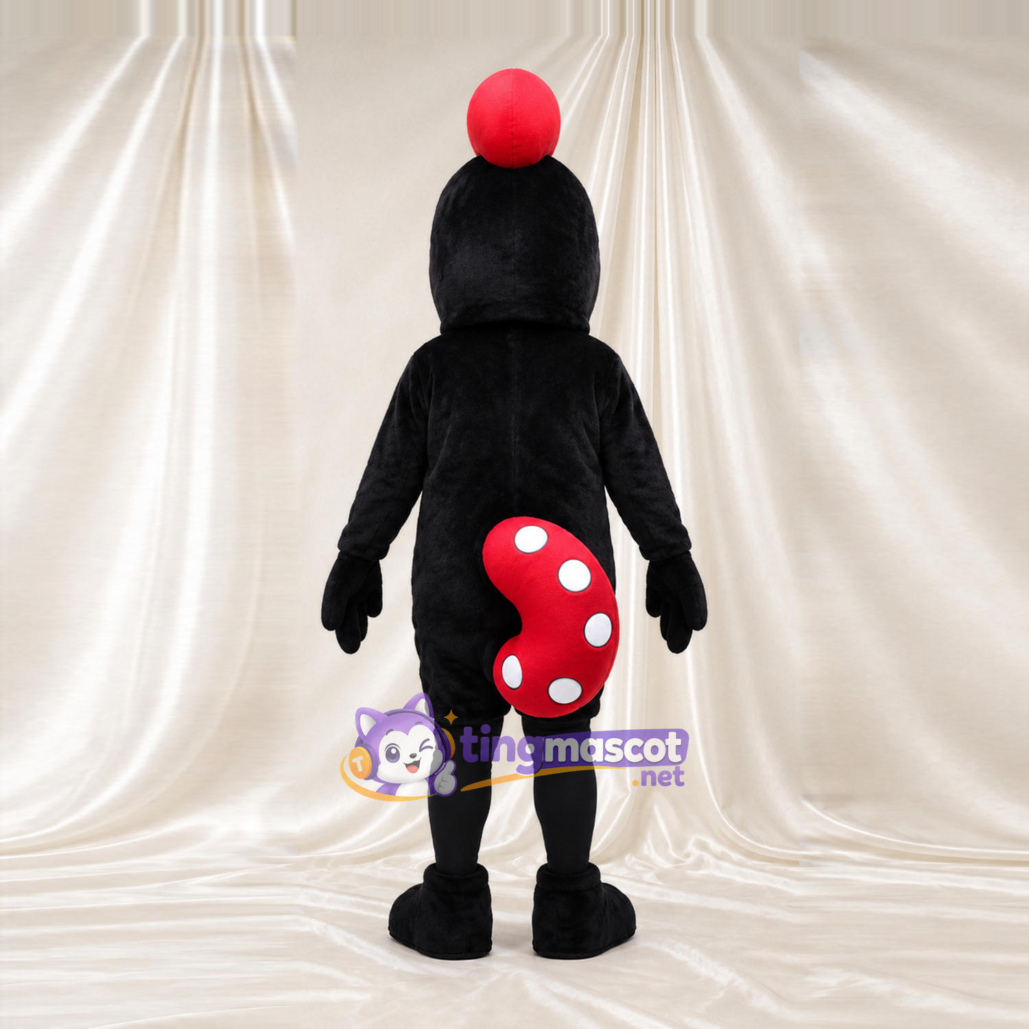 Black Rooster Mascot Costume - Red Comb and Red Polka-Dot Tail Black Rooster Mascot Costume - Red Comb and Red Polka-Dot Tail