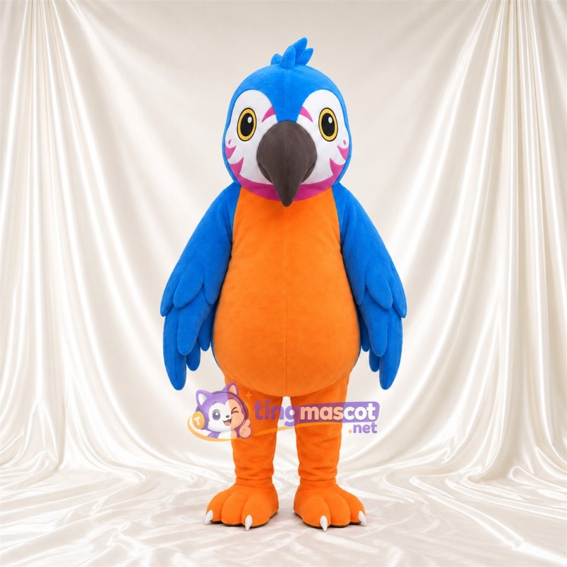 Costume de mascotte Perroquet – bleu – Ventre (orange); Jambes (orange)
