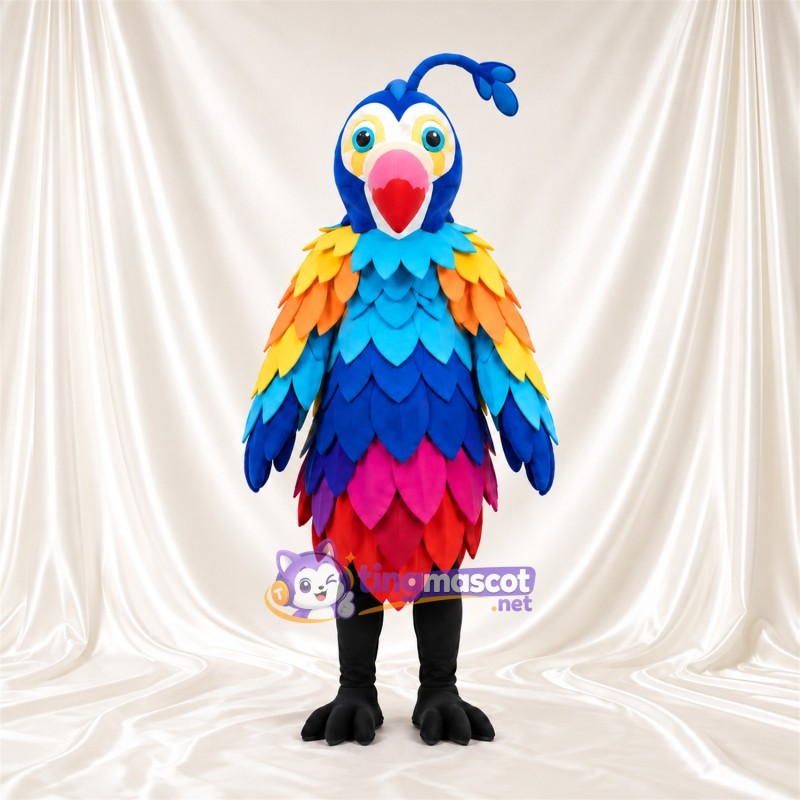 Costume de mascotte Oiseau – arc-en-ciel – Plumes (à plusieurs couches, multicolore); Huppe (courbé) Costume de mascotte Oiseau – arc-en-ciel – Plumes (à plusieurs couches, multicolore); Huppe (courbé)