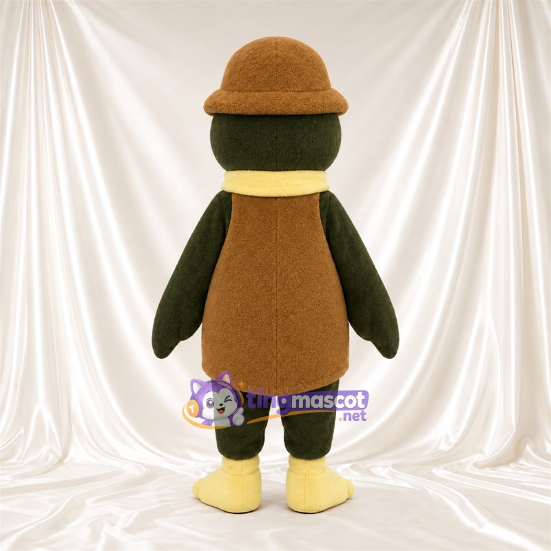 Dark Green Duck Mascot Costume - Brown Hat and Cream Scarf Dark Green Duck Mascot Costume - Brown Hat and Cream Scarf