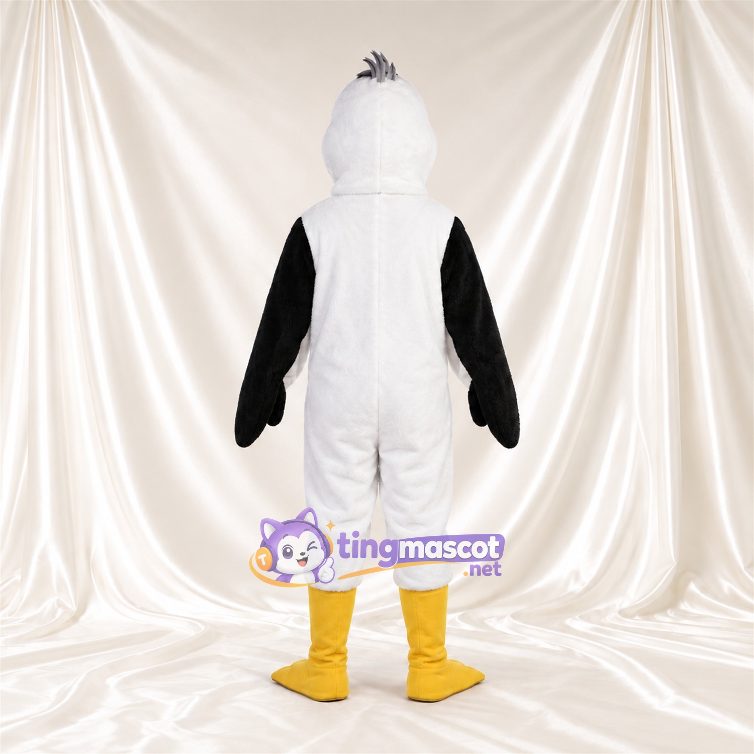 Costume de mascotte Oiseau – blanc – Ailes (noir); Bottes (jaune) Costume de mascotte Oiseau – blanc – Ailes (noir); Bottes (jaune)