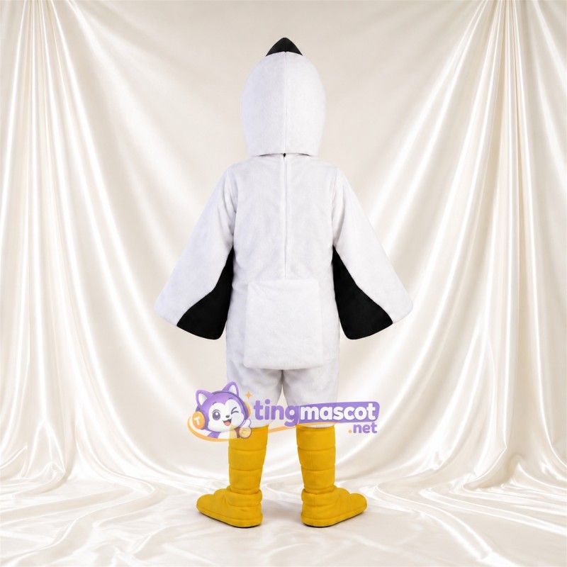 Costume de mascotte Oiseau – blanc – Bouts des ailes (noir); Jambes (jaune) Costume de mascotte Oiseau – blanc – Bouts des ailes (noir); Jambes (jaune)
