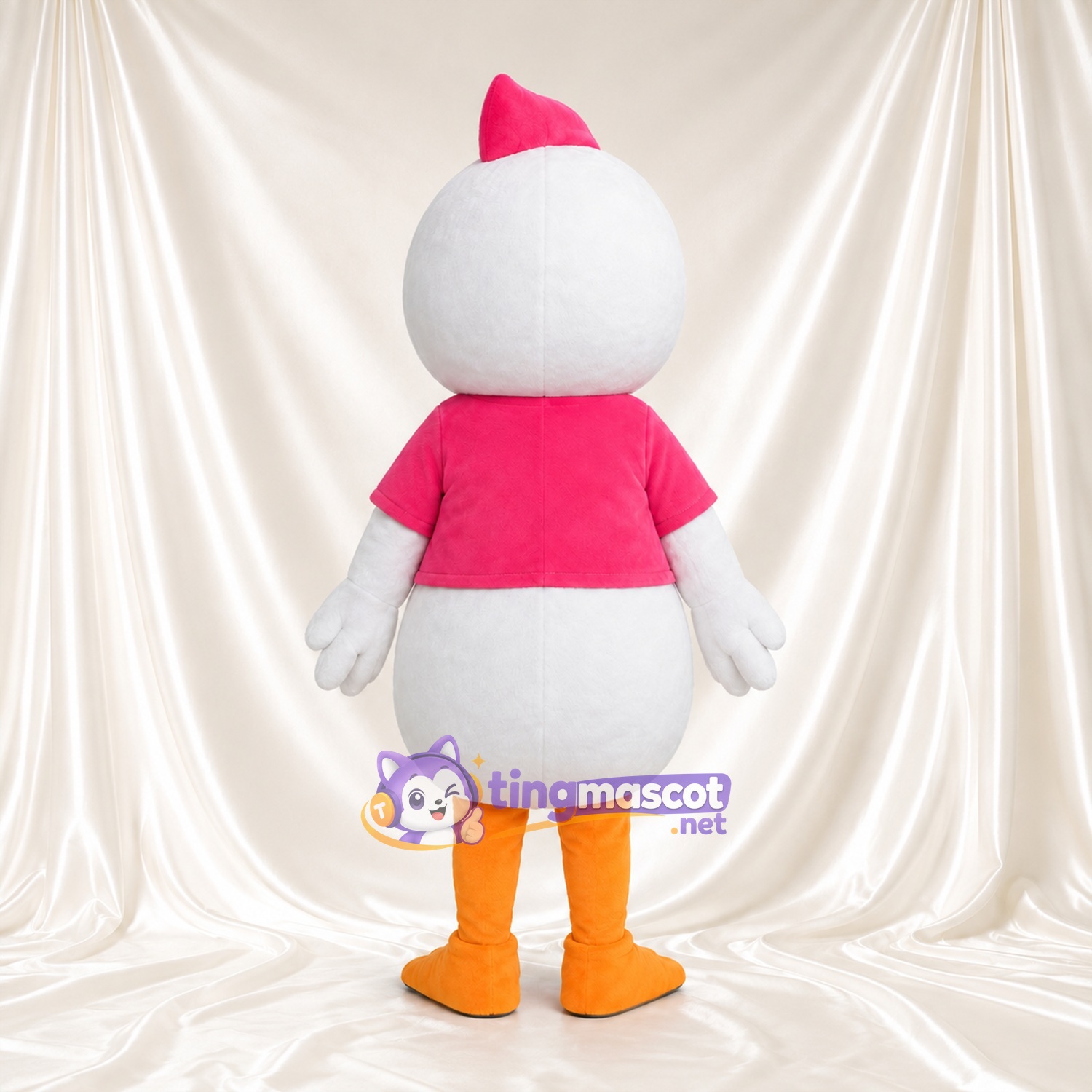 Costume de mascotte Oiseau – blanc – Chapeau (rose); T-shirt (rose) Costume de mascotte Oiseau – blanc – Chapeau (rose); T-shirt (rose)