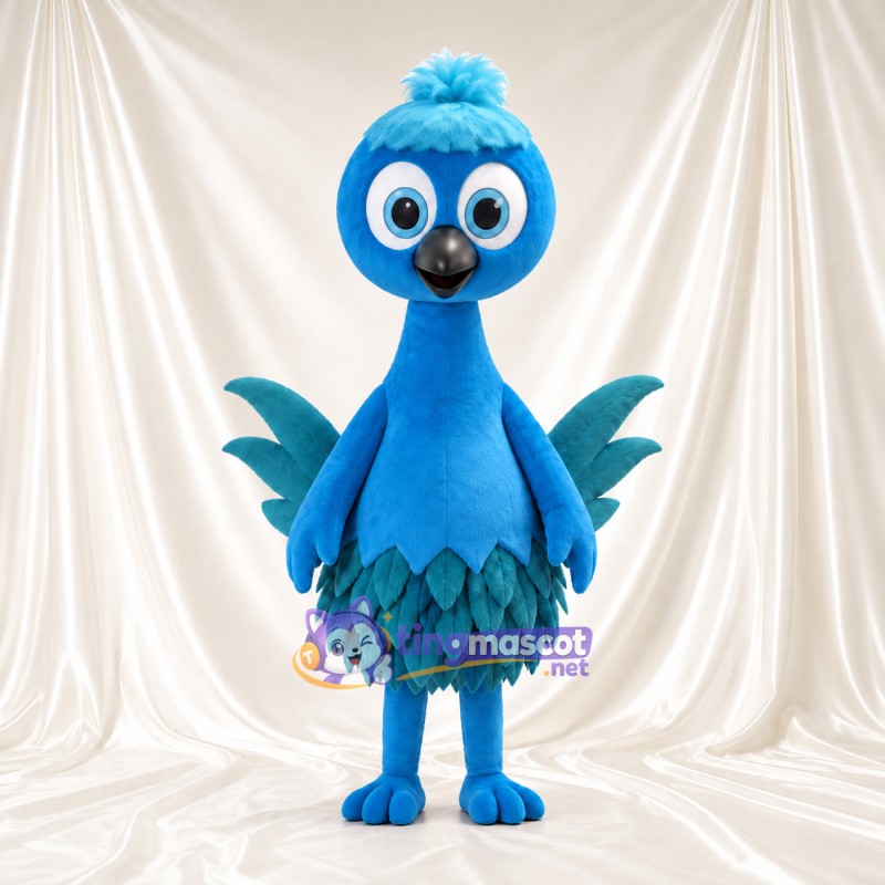 Turquoise Bird Mascot Costume - Long Neck and Layered Feather Skirt Turquoise Bird Mascot Costume - Long Neck and Layered Feather Skirt