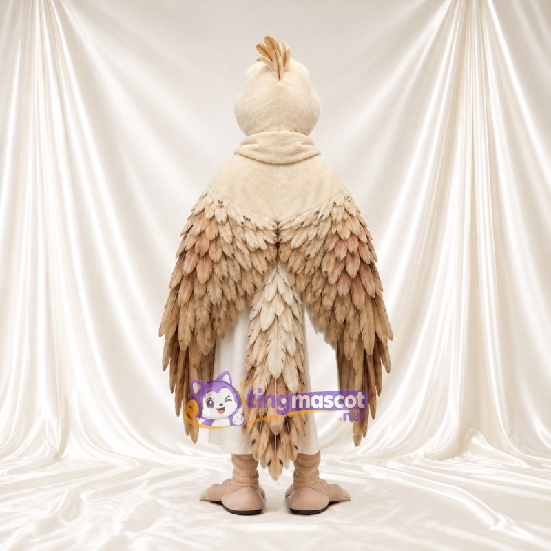 Beige Bird Mascot Costume - Cream Scarf and Layered Feather Wings Beige Bird Mascot Costume - Cream Scarf and Layered Feather Wings