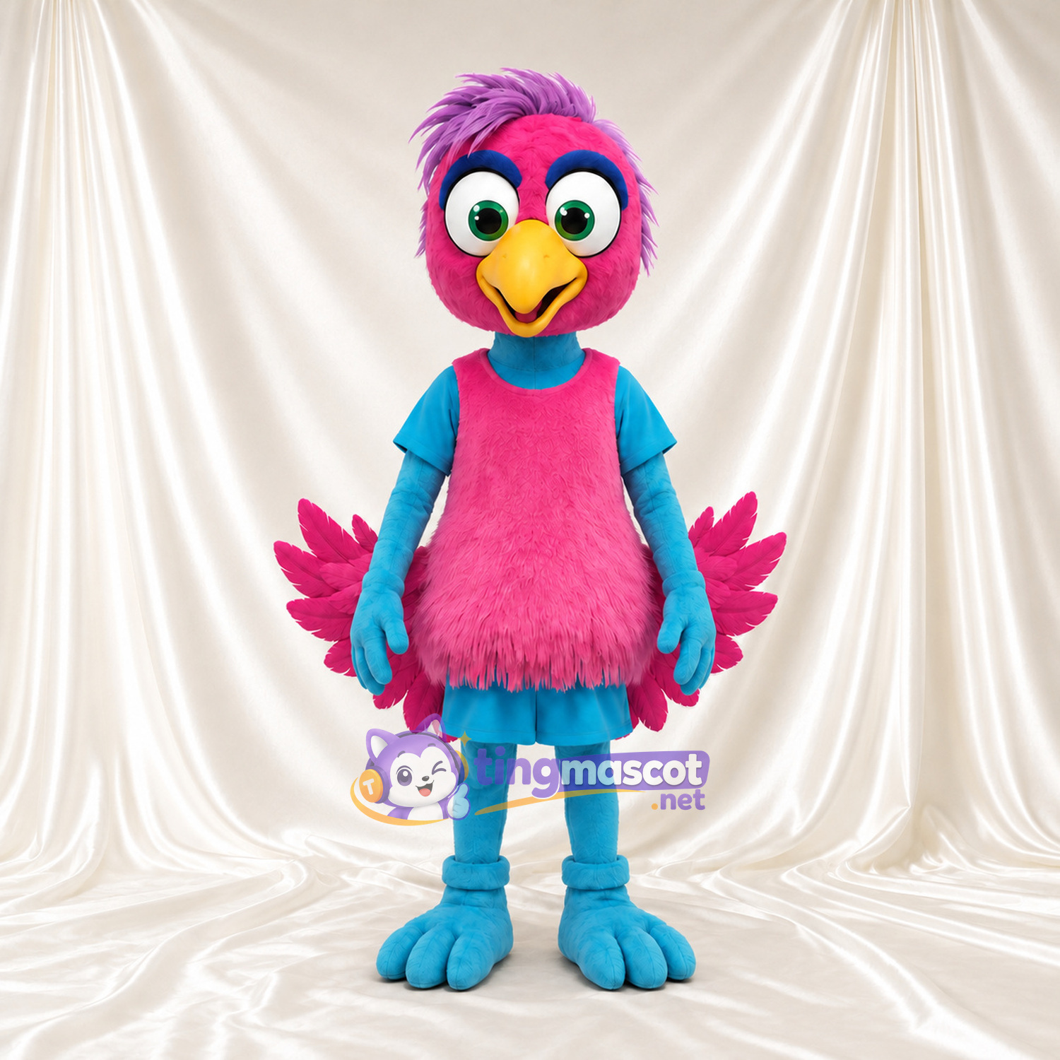 Pink and Turquoise Bird Mascot Costume - Pink Chest and Layered Tail Pink and Turquoise Bird Mascot Costume - Pink Chest and Layered Tail