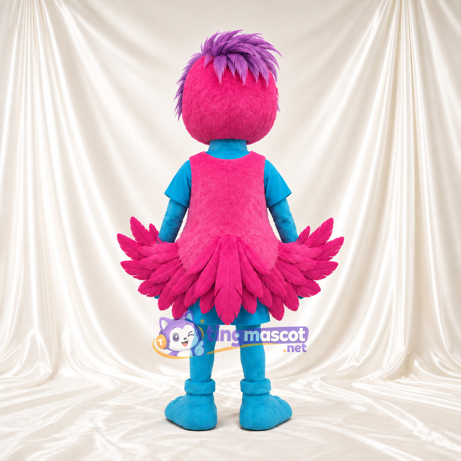 Pink and Turquoise Bird Mascot Costume - Pink Chest and Layered Tail Pink and Turquoise Bird Mascot Costume - Pink Chest and Layered Tail