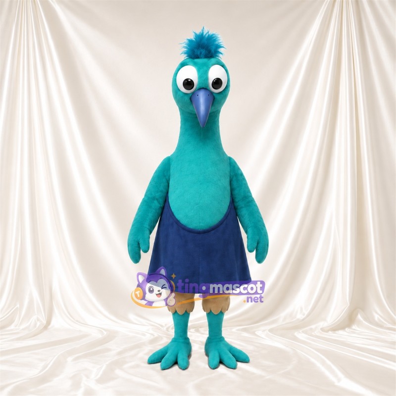 Turquoise Bird Mascot Costume - Navy Skirt and Beige Thigh Feathers Turquoise Bird Mascot Costume - Navy Skirt and Beige Thigh Feathers