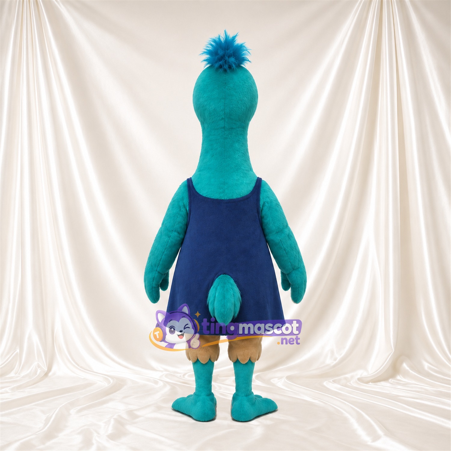 Turquoise Bird Mascot Costume - Navy Skirt and Beige Thigh Feathers Turquoise Bird Mascot Costume - Navy Skirt and Beige Thigh Feathers