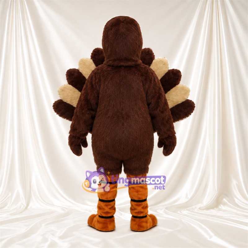 Brown Turkey Mascot Costume - Fan Tail and Striped Orange Legs Brown Turkey Mascot Costume - Fan Tail and Striped Orange Legs