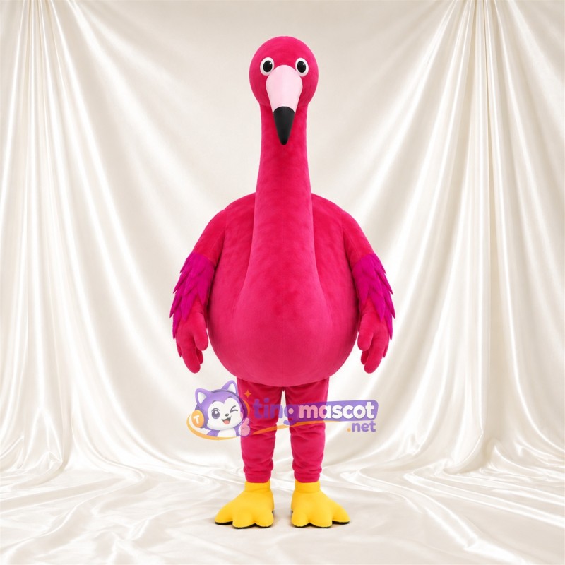 Hot Pink Flamingo Mascot Costume - Long Neck and Yellow Feet Hot Pink Flamingo Mascot Costume - Long Neck and Yellow Feet