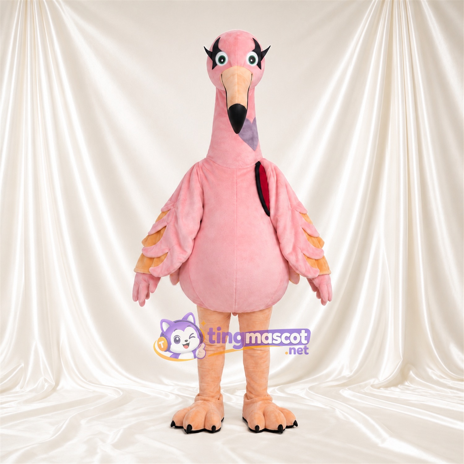 Maskottchenkostüm Flamingo – hellrosa – Flügel (mehrlagig); Beine (pfirsichfarben)