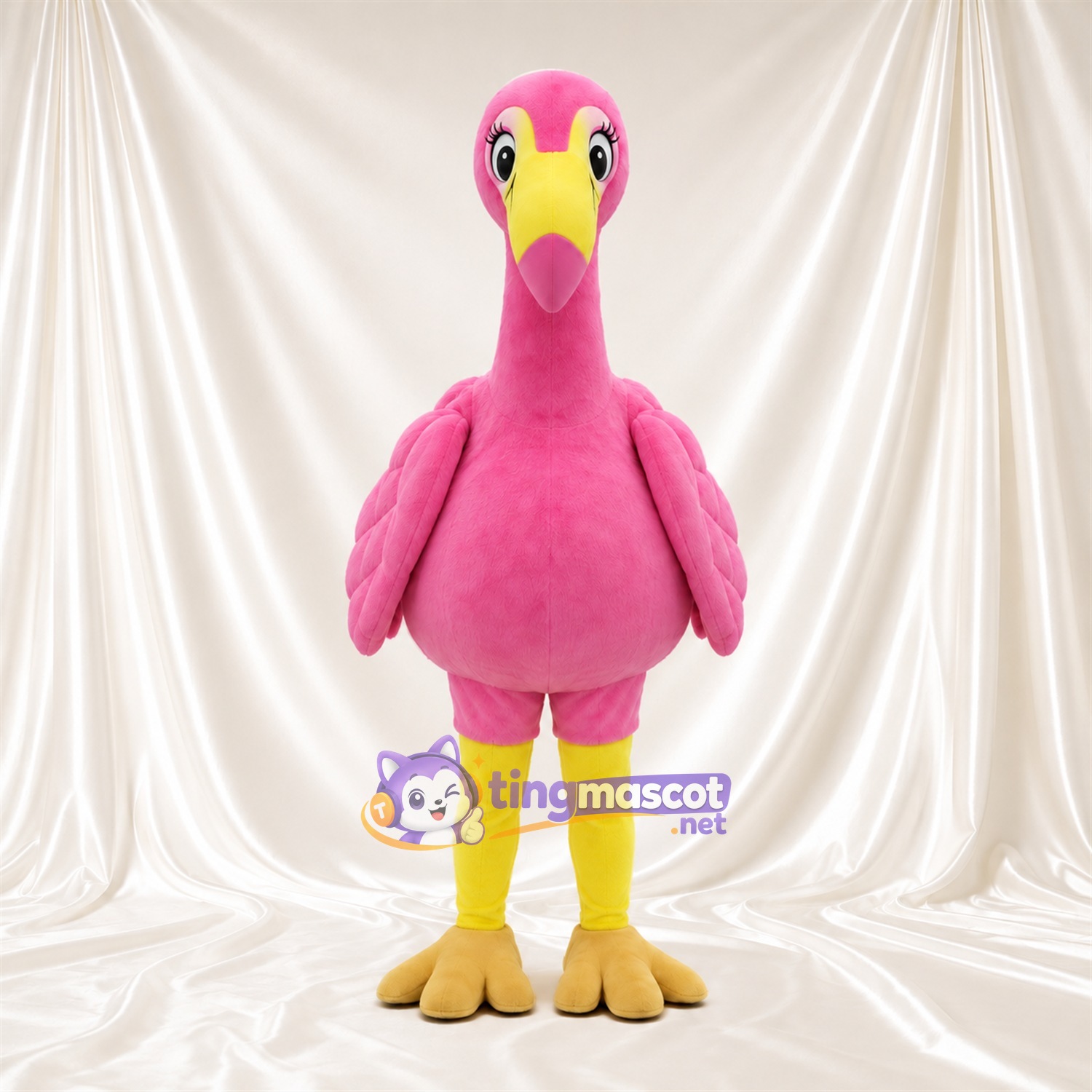 Costume de mascotte Flamant rose – rose – Bec (jaune); Jambes (jaune) Costume de mascotte Flamant rose – rose – Bec (jaune); Jambes (jaune)