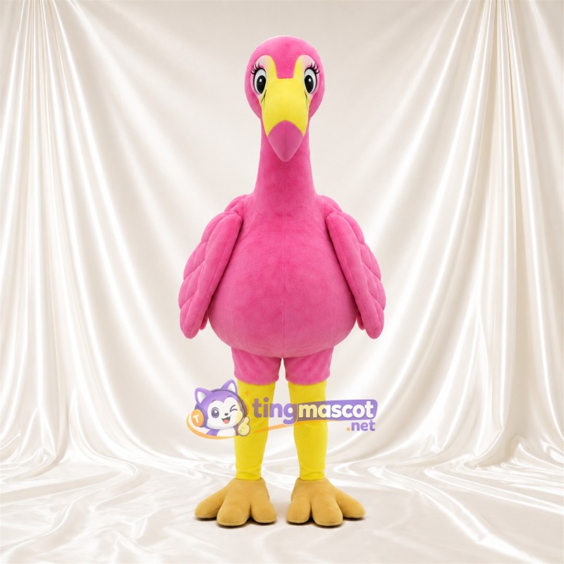 Costume de mascotte Flamant rose – rose – Bec (jaune); Jambes (jaune) Costume de mascotte Flamant rose – rose – Bec (jaune); Jambes (jaune)
