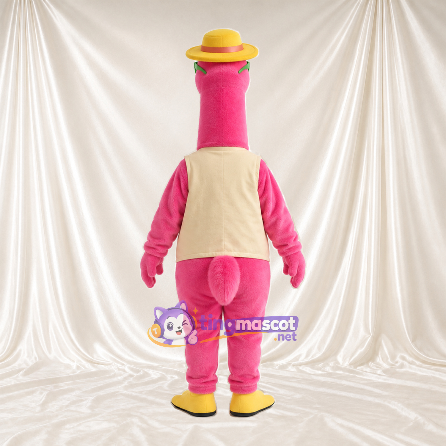 Costume de mascotte Flamant rose – rose – Chapeau; Lunettes de soleil; Gilet (beige) Costume de mascotte Flamant rose – rose – Chapeau; Lunettes de soleil; Gilet (beige)