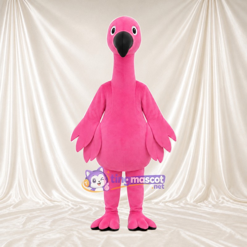 Costume de mascotte Flamant rose – rose – Bec (noir); Empiècements des ailes (à plusieurs couches) Costume de mascotte Flamant rose – rose – Bec (noir); Empiècements des ailes (à plusieurs couches)