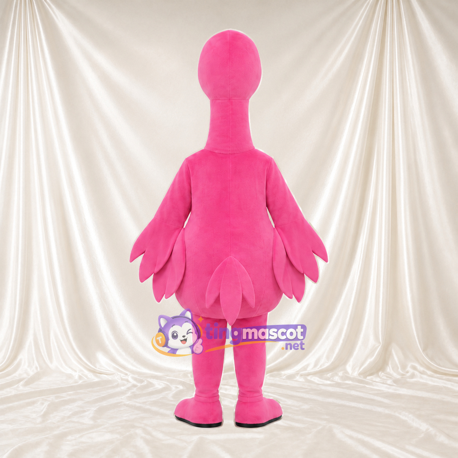 Costume de mascotte Flamant rose – rose – Bec (noir); Empiècements des ailes (à plusieurs couches) Costume de mascotte Flamant rose – rose – Bec (noir); Empiècements des ailes (à plusieurs couches)