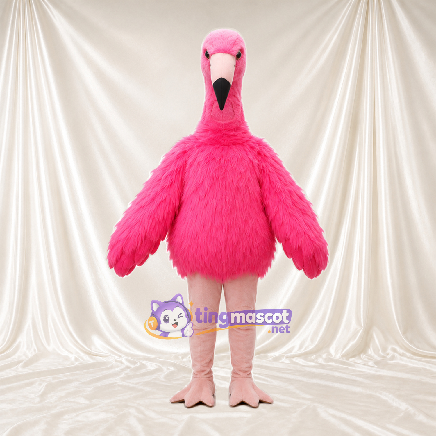Maskottchenkostüm Flamingo – kräftiges Pink – Körper (zottelig, rund); Beine