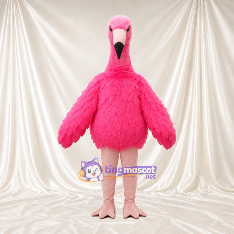 Hot Pink Flamingo Mascot Costume - Shaggy Round Body and Pale Legs Hot Pink Flamingo Mascot Costume - Shaggy Round Body and Pale Legs