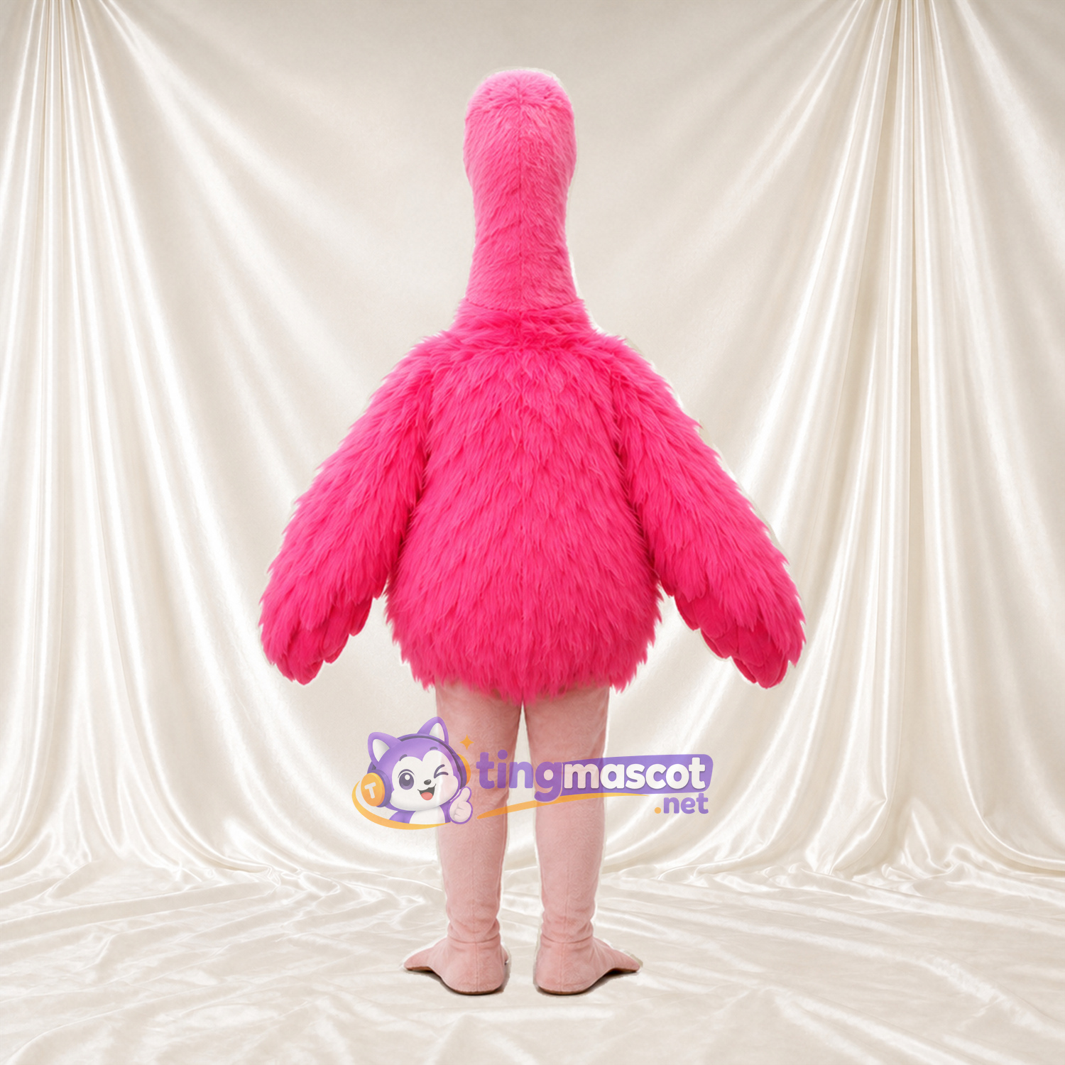 Maskottchenkostüm Flamingo – kräftiges Pink – Körper (zottelig, rund); Beine