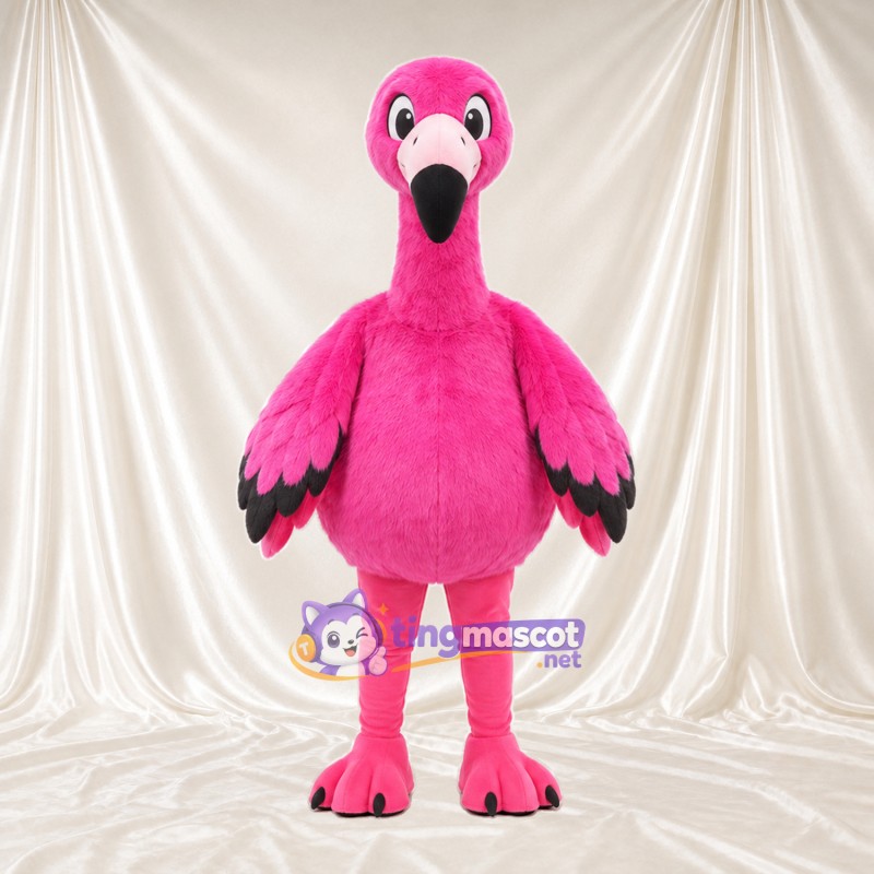 Costume de mascotte Flamant rose – rose – Bouts des ailes (noir); Jambes (rose) Costume de mascotte Flamant rose – rose – Bouts des ailes (noir); Jambes (rose)