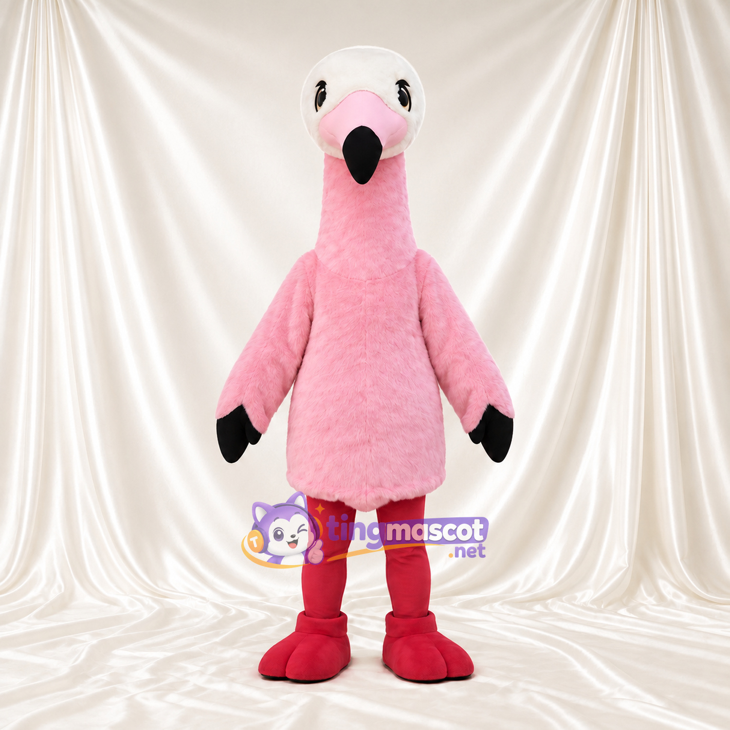 Maskottchenkostüm Flamingo – hellrosa – Flügelspitzen (schwarz); Beine (rot) Maskottchenkostüm Flamingo – hellrosa – Flügelspitzen (schwarz); Beine (rot)