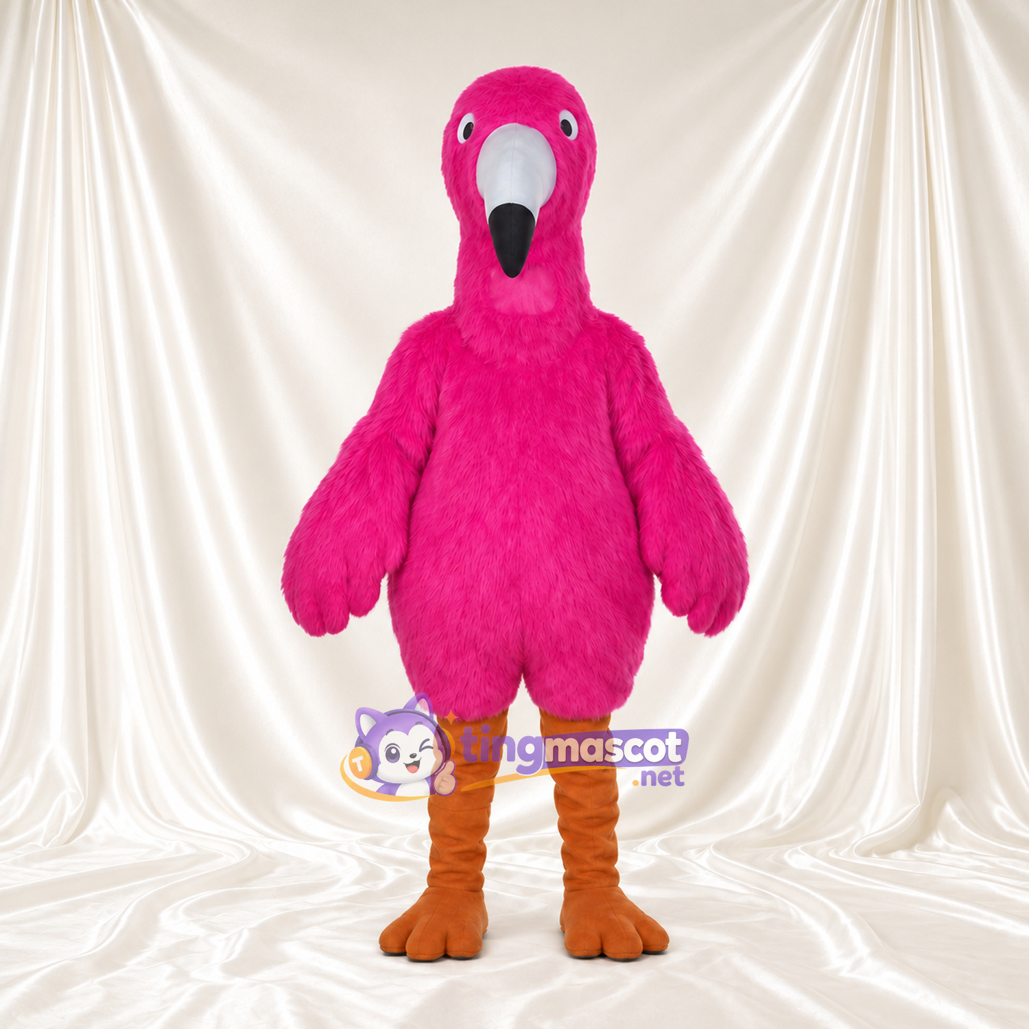 Hot Pink Flamingo Mascot Costume - White Beak and Brown Legs Hot Pink Flamingo Mascot Costume - White Beak and Brown Legs