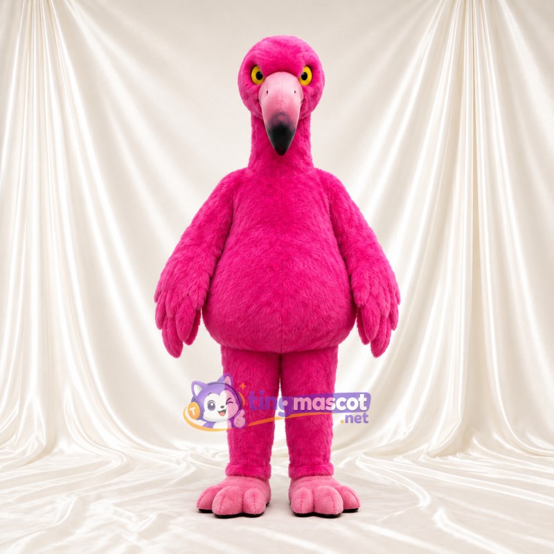 Hot Pink Flamingo Mascot Costume - Angry Yellow Eyes and Rounded Belly Hot Pink Flamingo Mascot Costume - Angry Yellow Eyes and Rounded Belly
