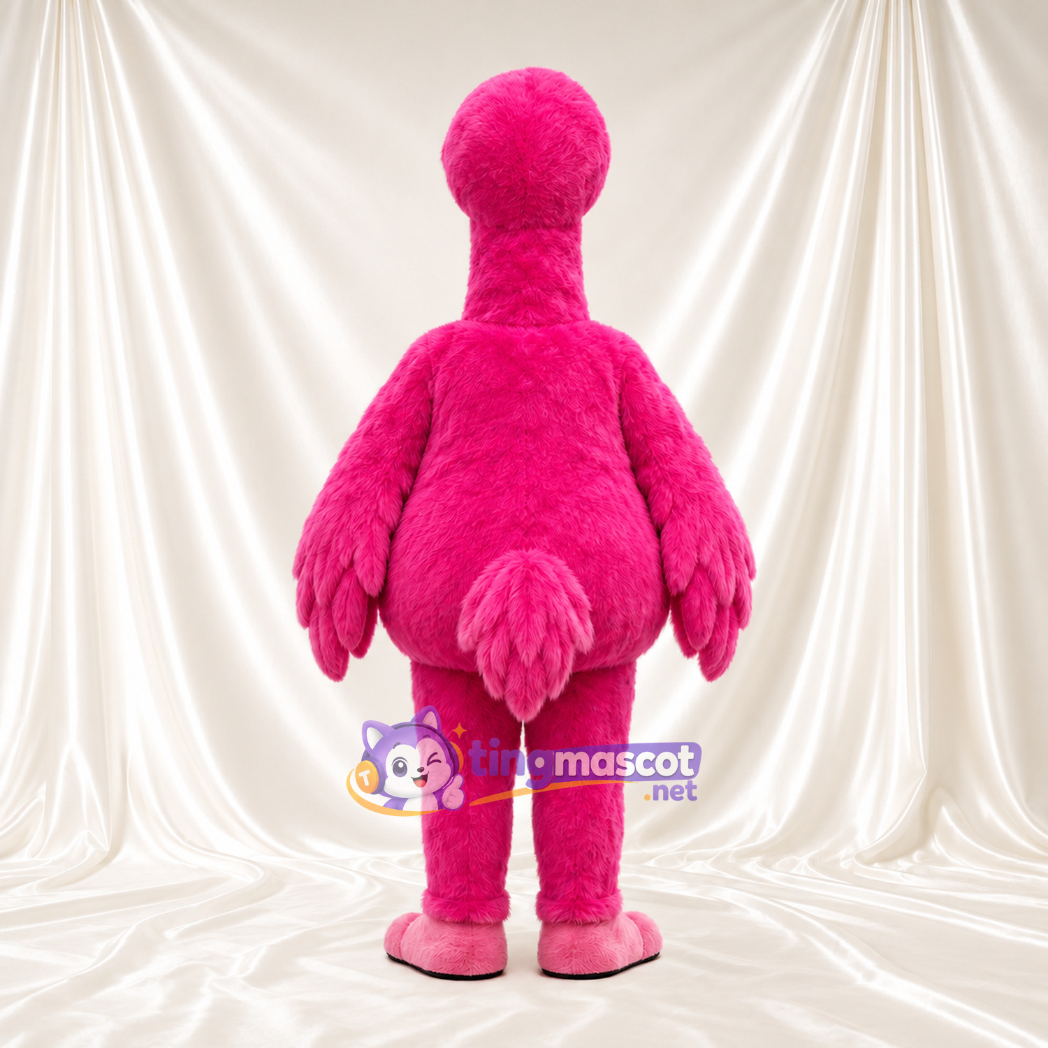 Hot Pink Flamingo Mascot Costume - Angry Yellow Eyes and Rounded Belly Hot Pink Flamingo Mascot Costume - Angry Yellow Eyes and Rounded Belly