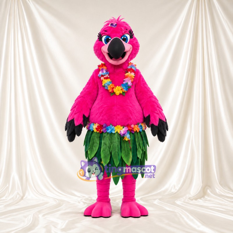 Costume de mascotte Flamant rose – rose – Collier de fleurs; Feuille (vert); Jupe Costume de mascotte Flamant rose – rose – Collier de fleurs; Feuille (vert); Jupe