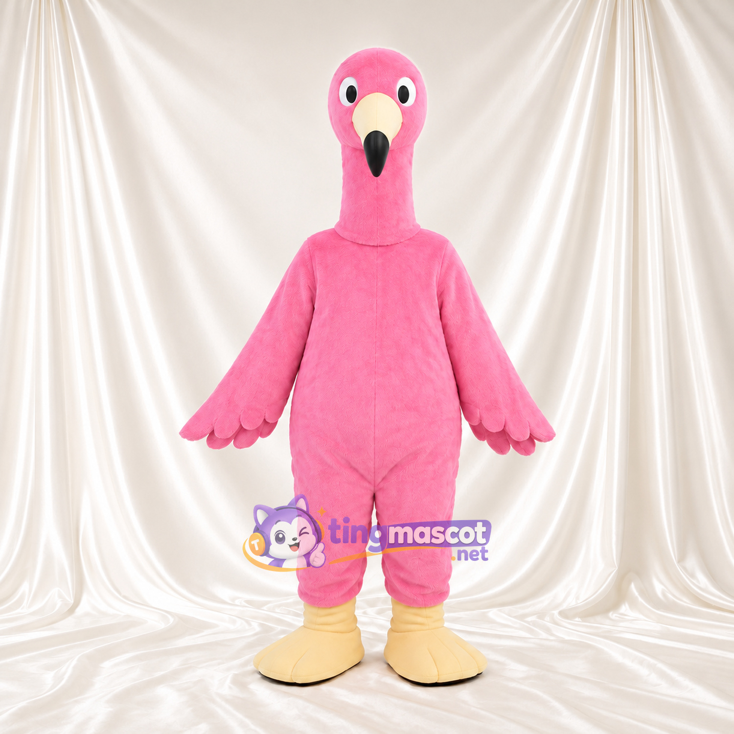 Costume de mascotte Flamant rose – rose – Bottes (crème); Long cou Costume de mascotte Flamant rose – rose – Bottes (crème); Long cou