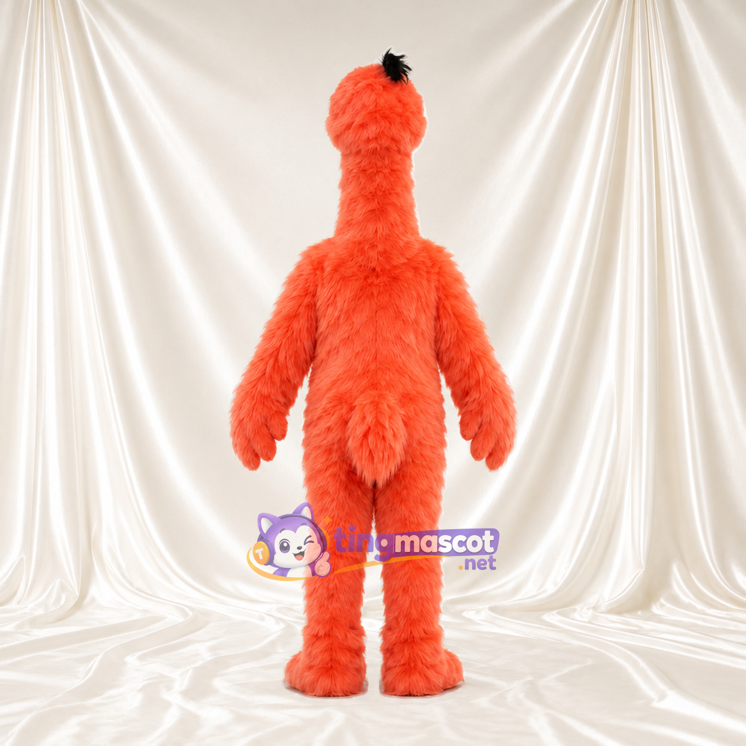 Costume de mascotte Flamant rose – orange – Huppe (noir); Corps (hirsute) Costume de mascotte Flamant rose – orange – Huppe (noir); Corps (hirsute)