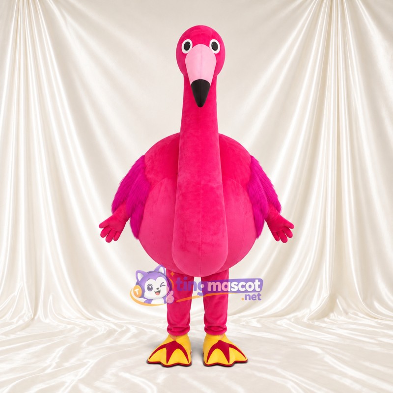Hot Pink Flamingo Mascot Costume - Purple Wings and Yellow Webbed Feet Hot Pink Flamingo Mascot Costume - Purple Wings and Yellow Webbed Feet