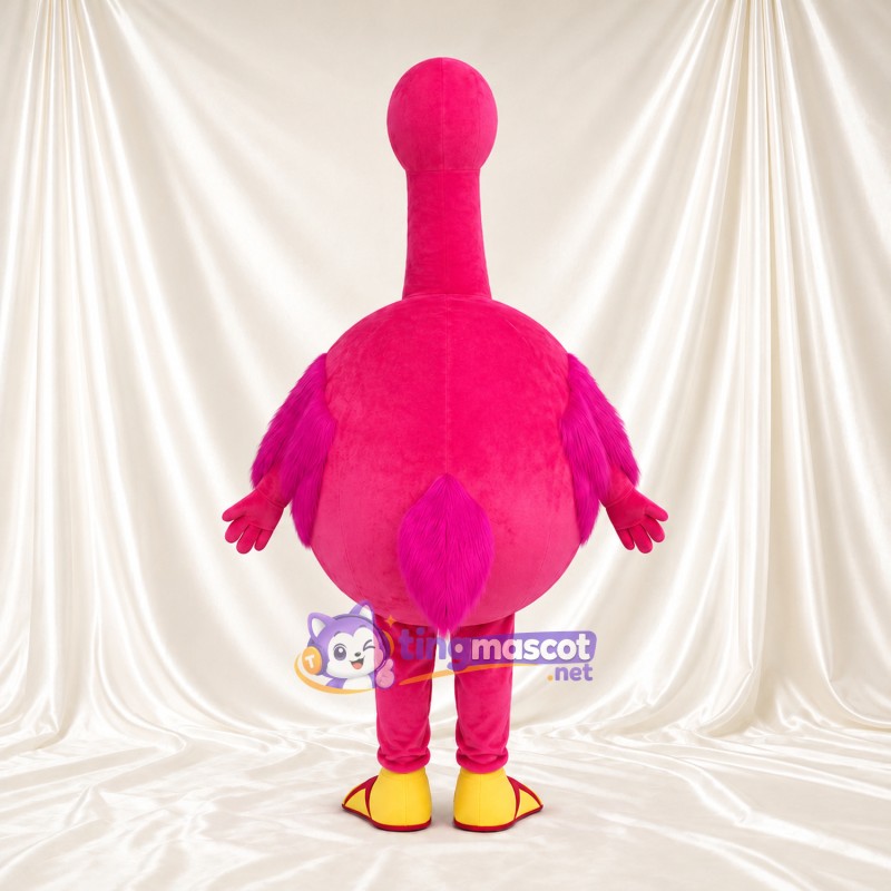 Maskottchenkostüm Flamingo – kräftiges Pink – Flügel (violett); Füße (gelb, mit Schwimmhäuten) Maskottchenkostüm Flamingo – kräftiges Pink – Flügel (violett); Füße (gelb, mit Schwimmhäuten)