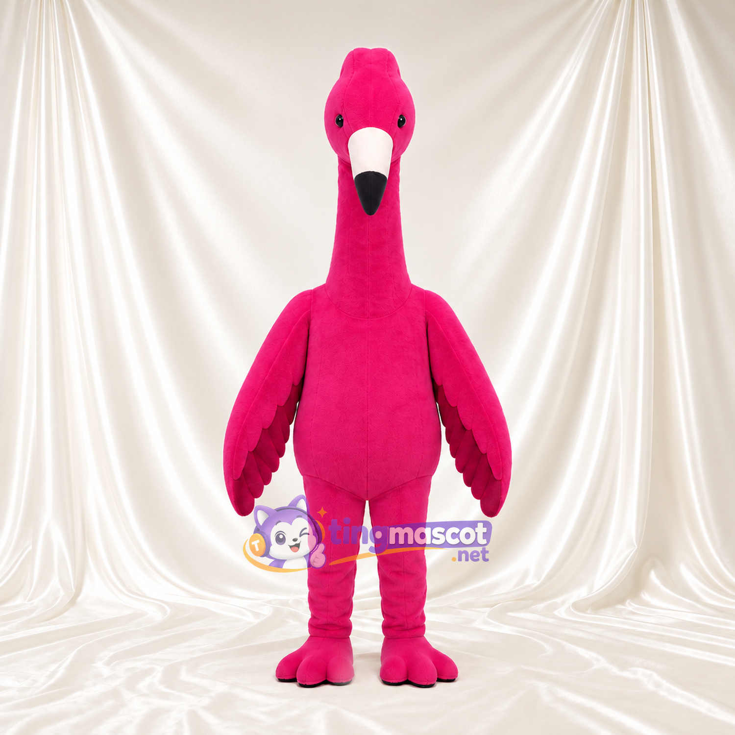 Hot Pink Flamingo Mascot Costume - Pointed Crown and Dark Pink Wings Hot Pink Flamingo Mascot Costume - Pointed Crown and Dark Pink Wings
