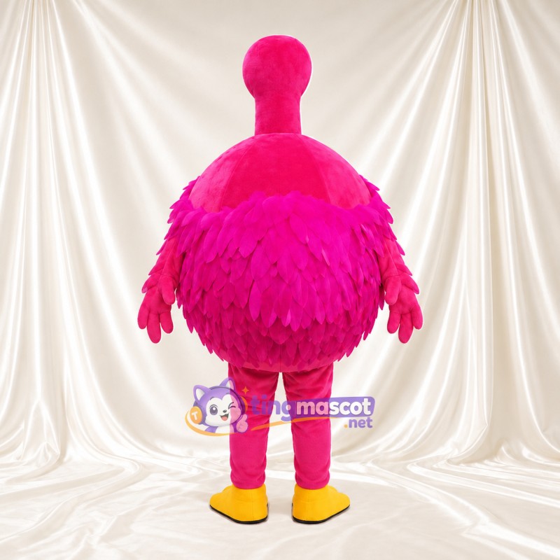Maskottchenkostüm Flamingo – kräftiges Pink – Körper (rund, mit Federn); Füße (gelb) Maskottchenkostüm Flamingo – kräftiges Pink – Körper (rund, mit Federn); Füße (gelb)