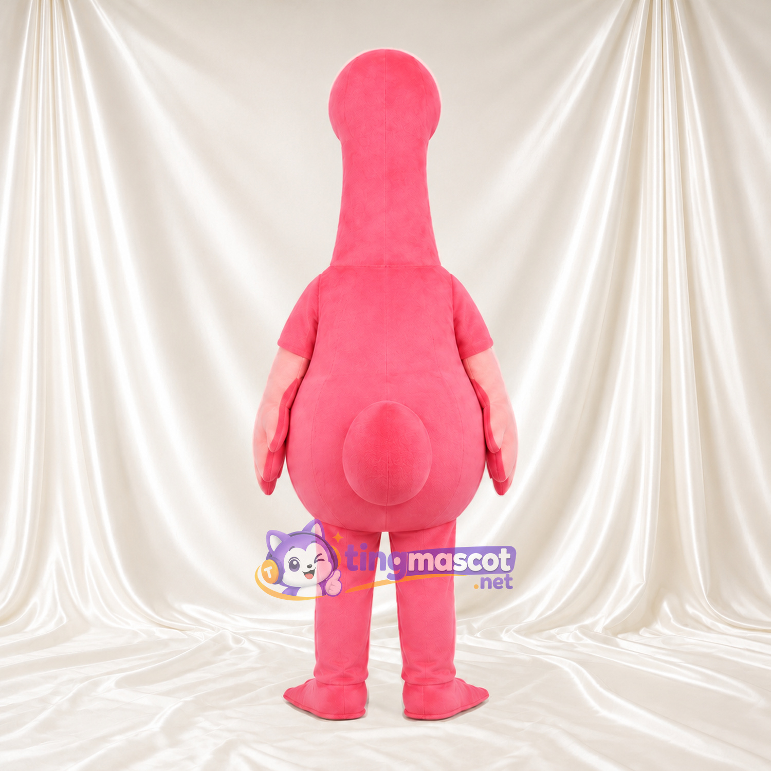 Maskottchenkostüm Flamingo – korallrosa – Rundlicher Körper; Stiefel (rosa)