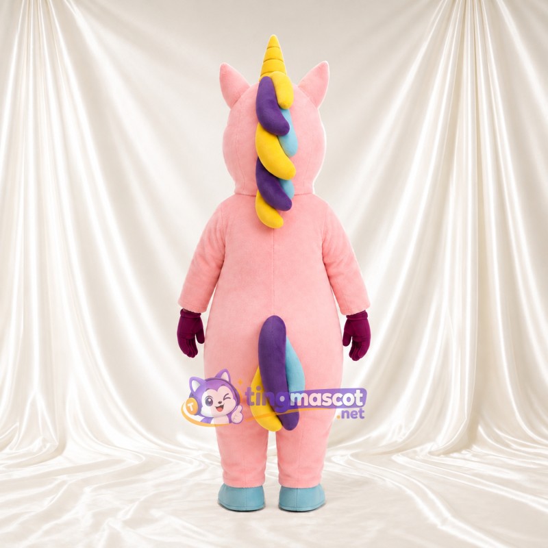 Maskottchenkostüm Einhorn – rosa – Horn (gelb); Hufe (blau) Maskottchenkostüm Einhorn – rosa – Horn (gelb); Hufe (blau)