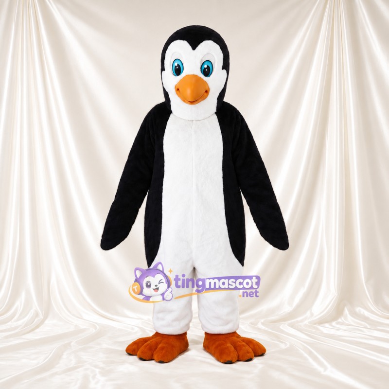 Black and White Penguin Mascot Costume - Blue Eyes and Orange Feet Black and White Penguin Mascot Costume - Blue Eyes and Orange Feet