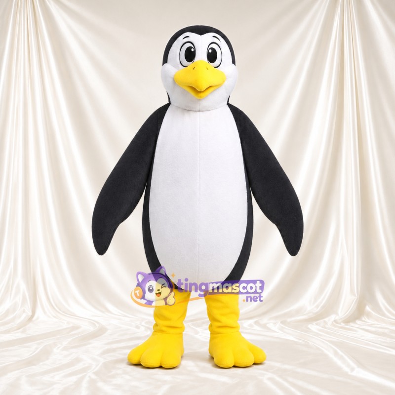 Costume de mascotte Manchot – gris – Ventre (blanc); Jambes (jaune) Costume de mascotte Manchot – gris – Ventre (blanc); Jambes (jaune)