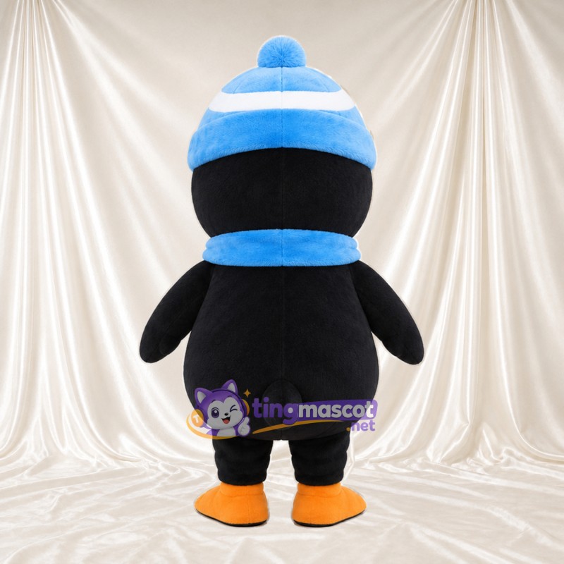 Costume de mascotte Manchot – noir – Bonnet (bleu); Écharpe (bleu) Costume de mascotte Manchot – noir – Bonnet (bleu); Écharpe (bleu)