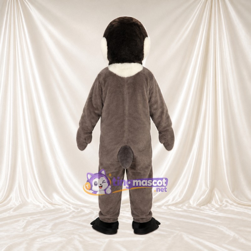 Costume de mascotte Manchot – gris – Visage (blanc); Pieds (noir) Costume de mascotte Manchot – gris – Visage (blanc); Pieds (noir)