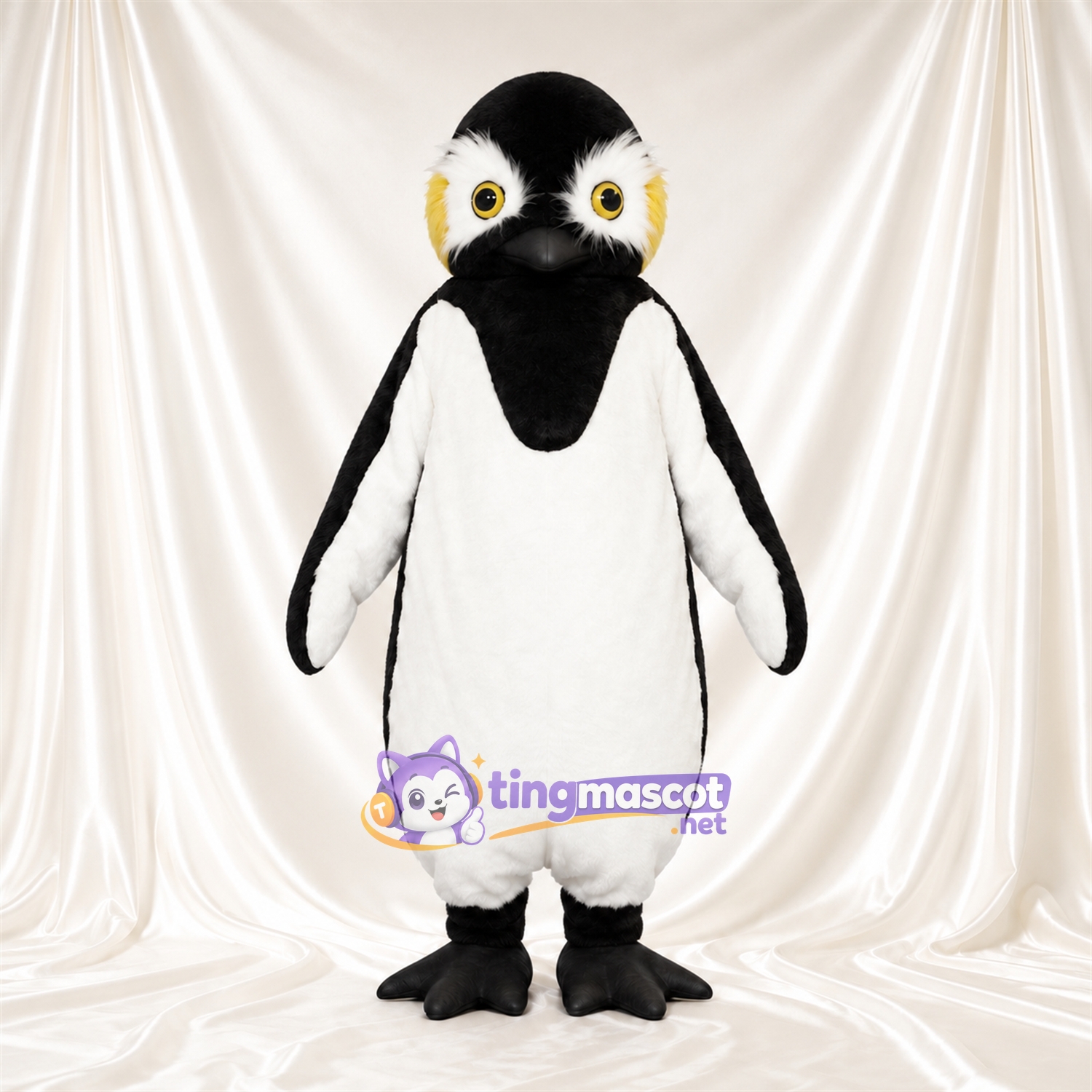 Black and White Penguin Mascot Costume - Black Neck Bib and Yellow Eyes Black and White Penguin Mascot Costume - Black Neck Bib and Yellow Eyes