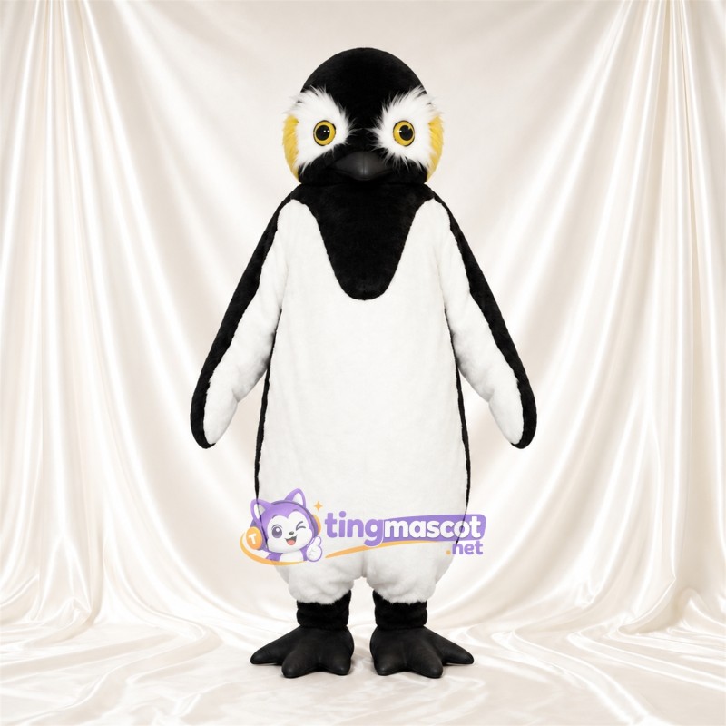 Black and White Penguin Mascot Costume - Black Neck Bib and Yellow Eyes Black and White Penguin Mascot Costume - Black Neck Bib and Yellow Eyes