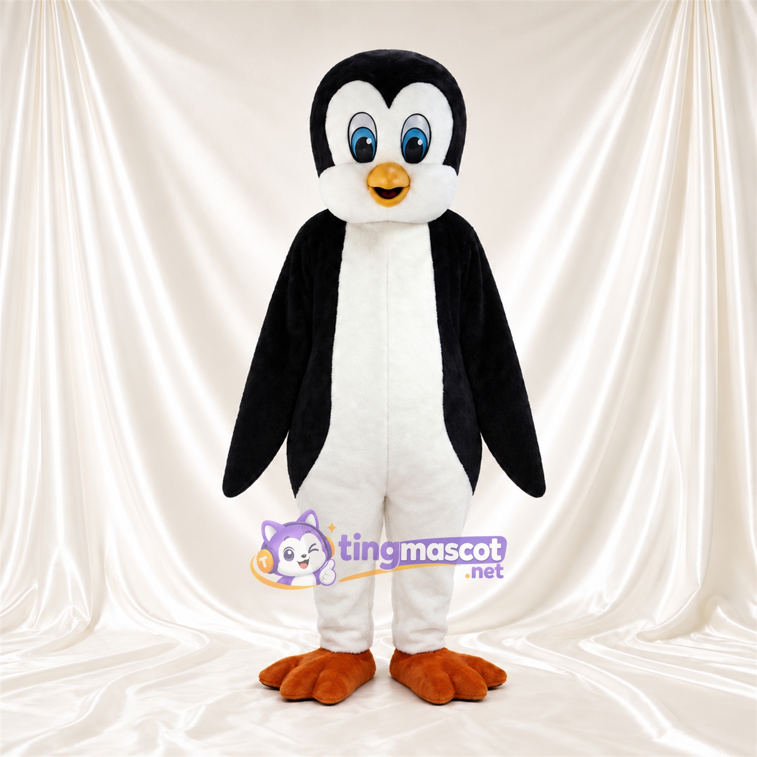 Black and White Penguin Mascot Costume - Blue Eyes and Brown Feet Black and White Penguin Mascot Costume - Blue Eyes and Brown Feet